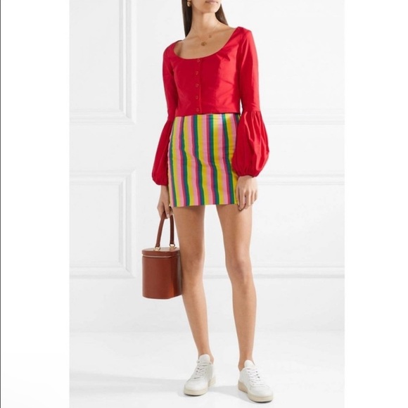 STAUD Panda Rainbow Stripe Cotton Mini Skirt 2 - Picture 1 of 10